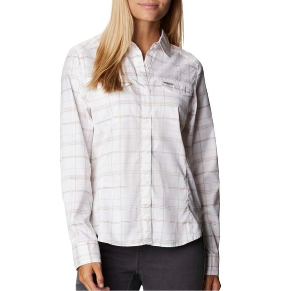 Columbia Women’s OmniShade Silver Ridge Lite Button Up Outdoor Plaid Shirt Sz M - Picture 1 of 16